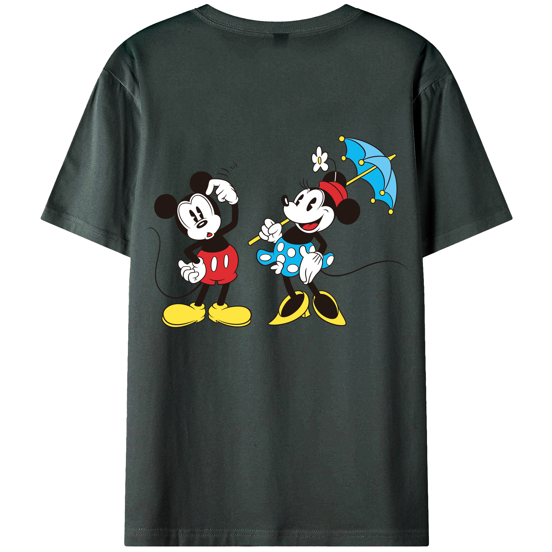 ミッキーマウス Mickey Mouse 綿100％ メンズ半袖Tシャツ（バックプリント） 通気性